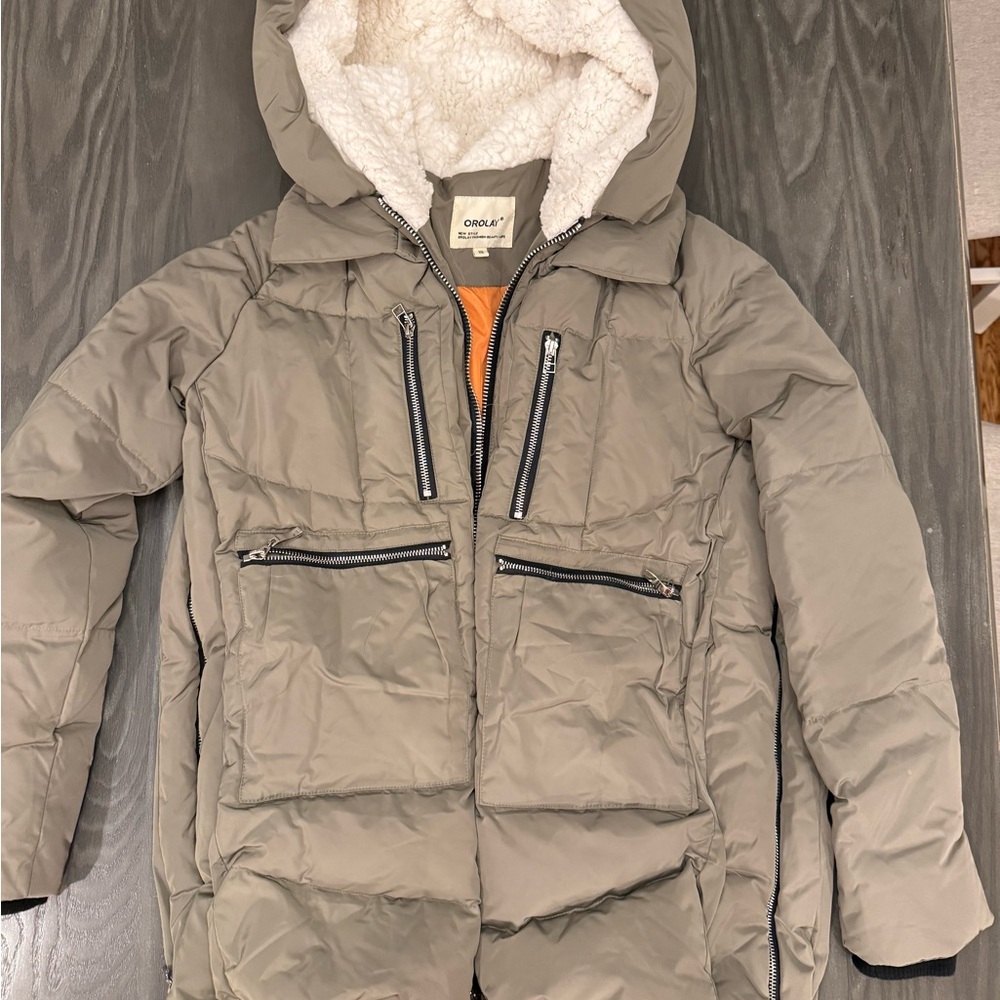 Green Hooded Puffer Jacket with Sherpa Lining